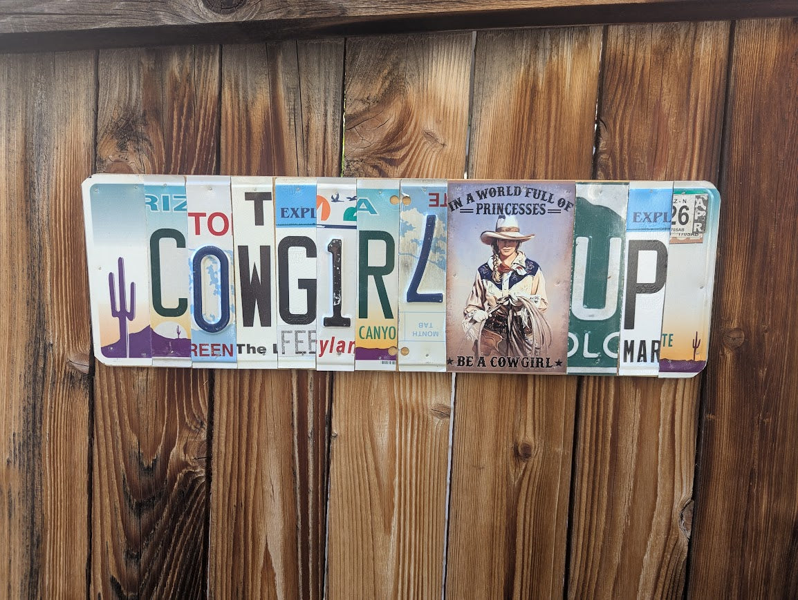 Custom License Plate Art -"Cowgirl Up"