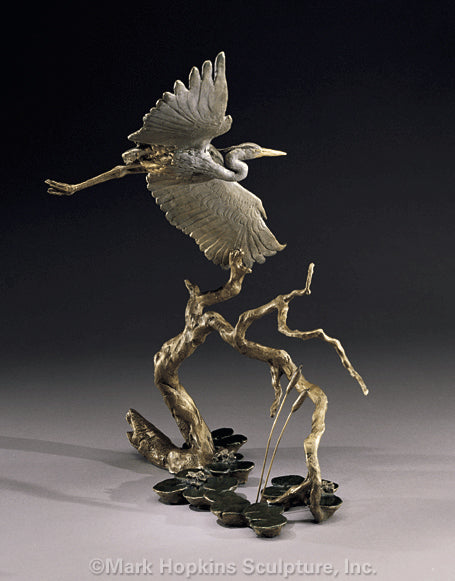 Mark Hopkins Sculpture-Great Blue Heron-Limited Edition Bronze-Made in USA