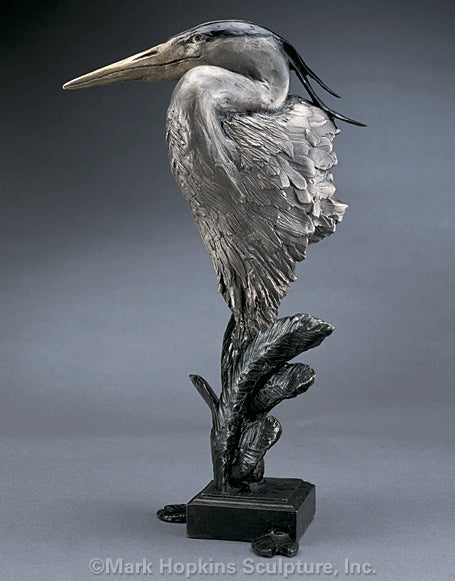 Mark Hopkins Sculpture-Great Blue Heron Small-Eli-Limited Edition Bronze-Made in USA